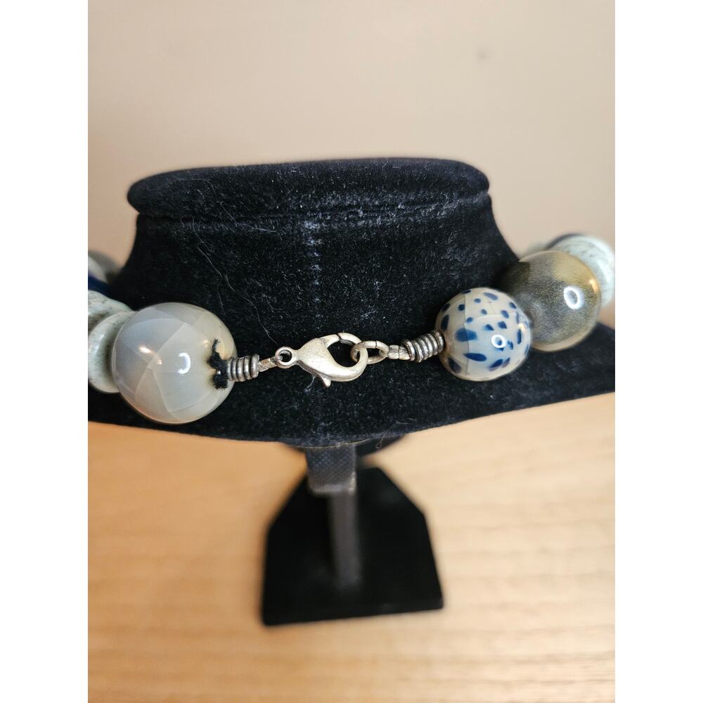 Bold Green & Blue African Glass Beaded Necklace - Picture 2 of 7